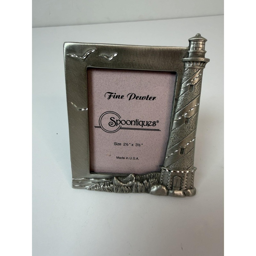 Spoontiques Pewter Picture Frame USA‎ Lighthouse Seagulls 2.5" X 3.5"